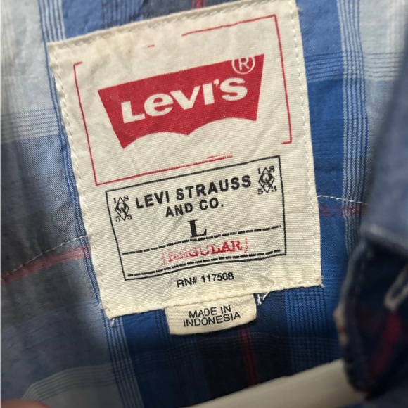 Levi's Blue Plaid Men's Shirt button up collared long sleeve size large top - Picture 7 of 11